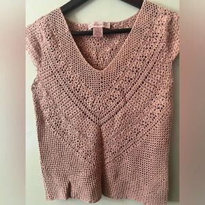 Bandolino sheer crochet boho top medium beach coquette poplin peach fitted